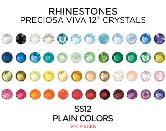 144 pcs Rhinestones PRECIOSA VIVA12 SS12 Plain Colors - CHOOSE Color