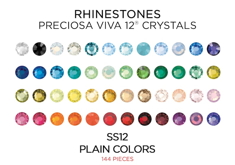 144 pcs Rhinestones PRECIOSA VIVA12 SS12 Plain Colors CHOOSE Color image 1