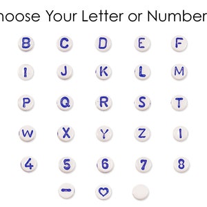 100 Piece Letter, Number & Symbol Beads - YOU CHOOSE - White Beads with Blue Lettering - 6mm - Glass Beads