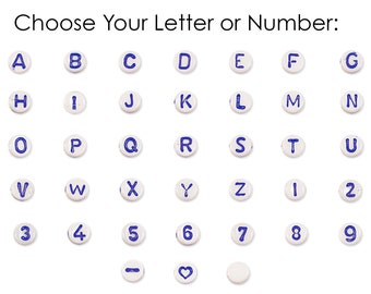 100 Piece Letter, Number & Symbol Beads - YOU CHOOSE - White Beads with Blue Lettering - 6mm - Glass Beads