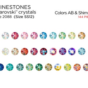 144 pcs Swarovski Rhinestones 2088 SS12 AB & Shimmer - CHOOSE Your COLOR