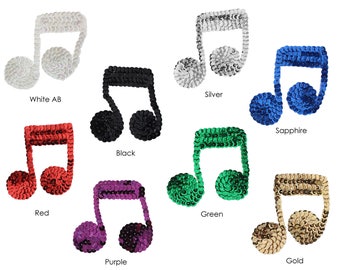 Aplique de notas musicales con lentejuelas de 2,5" - ELIGE TU COLOR