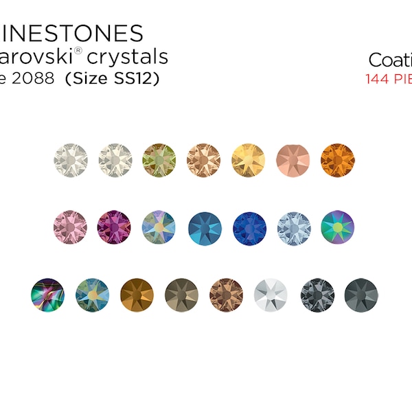 144 pcs Swarovski Rhinestones 2088 SS12 Coatings - CHOOSE YOUR COLOR