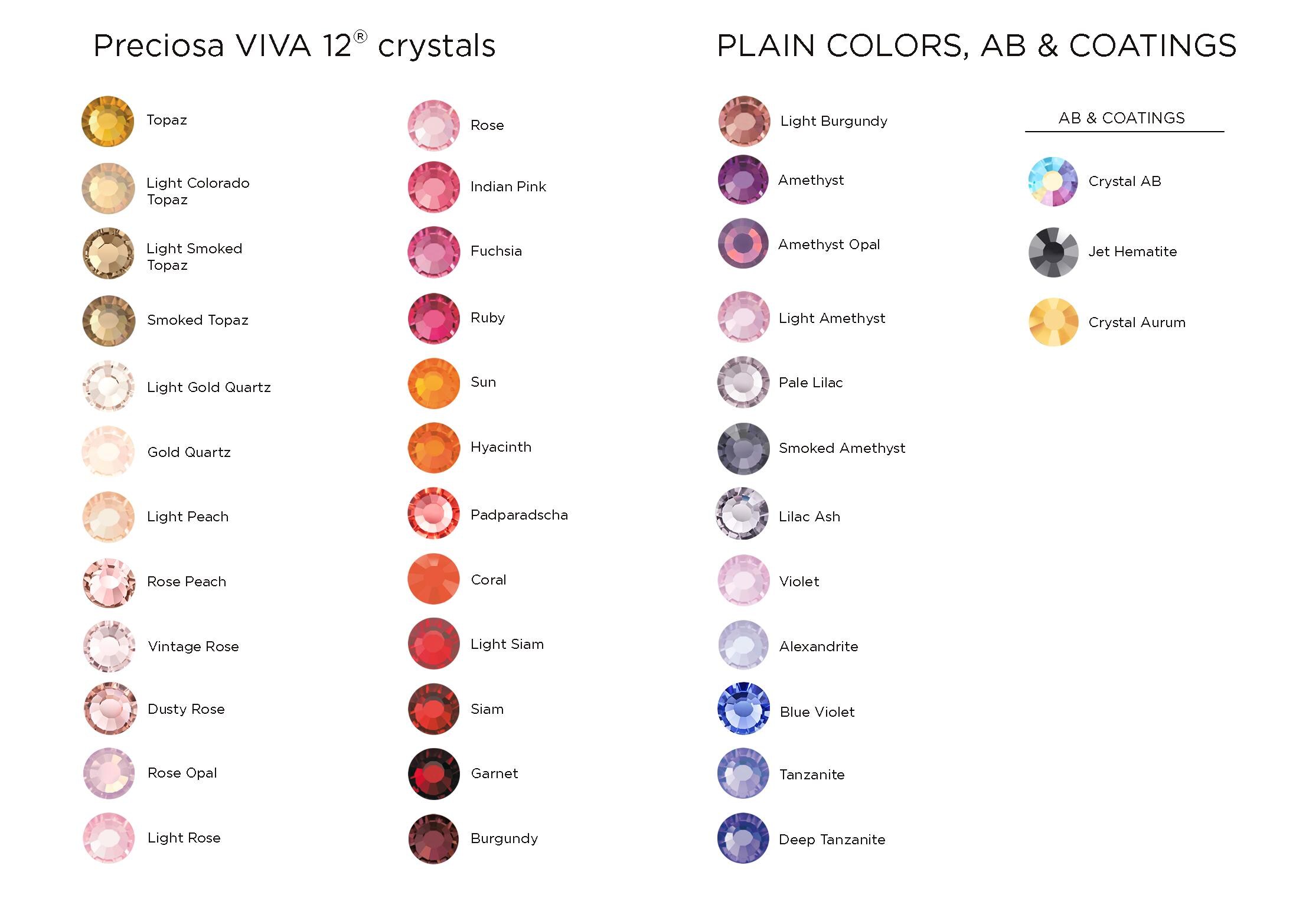 1,440 個のラインストーン PRECIOSA VIVA12 SS5 全色 - 色を選択