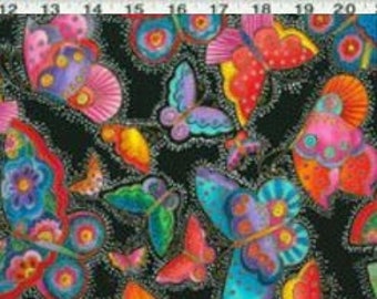 Laurel Burch Flying Colors OOP FAT QUARTER Butterflies With White Dots on Black