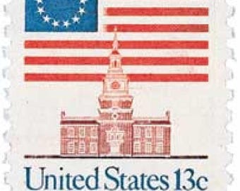 Flag Over Independence Hall, #1625, Coil, Regular Stamps, Used, lot of 25, 50, good condition, United States Postage, 1975