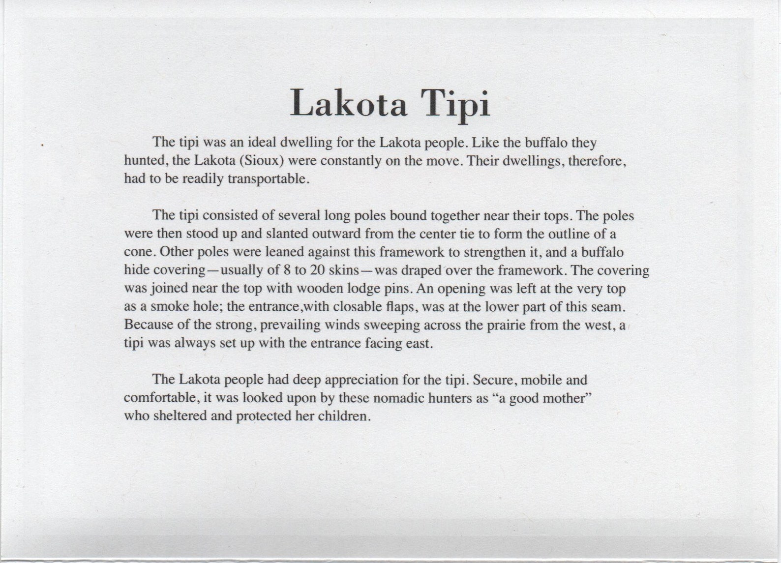 Lakota Sioux Tipi Unused Blank Greeting Card c1990s good Etsy