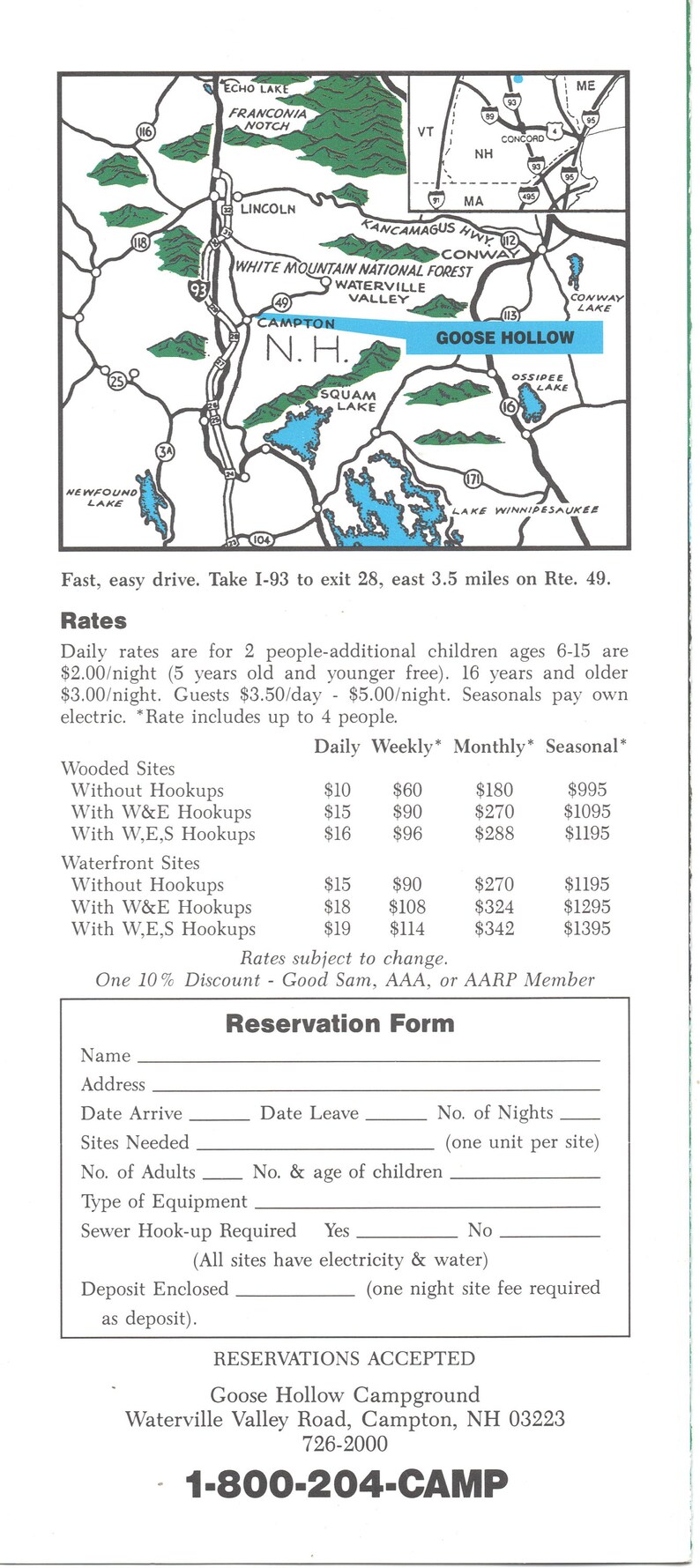 Goose Hollow Campground Campton NH 1990s Brochure Good Etsy