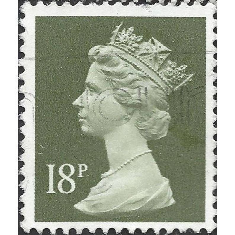 Queen Elizabeth II 18p stamp olive green Scott X1009 Lot Etsy