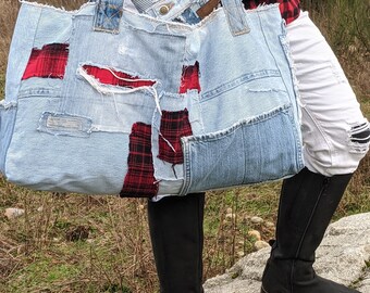 Large Shoulder Bag, Recycled Jean Purse, Denim Bag, Denim Tote Bag, Designer Bag, Jean Handbag, Distressed Jeans