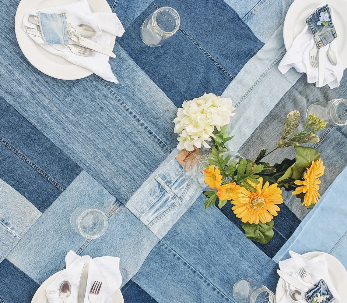 Denim Tablecloth Denim Tablescapes Denim Wedding Tablecloth Etsy