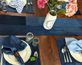 Denim Table Runner, Jean Wedding Decor, Repurposed Jeans, Denim Runner, Wedding Decor,  Denim Wedding Decor, Country Wedding Tablescapes