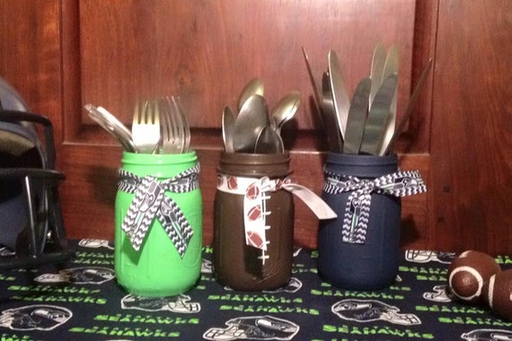 Seattle Seahawks Football Painted Mason Jars Seahawks Party Etsy