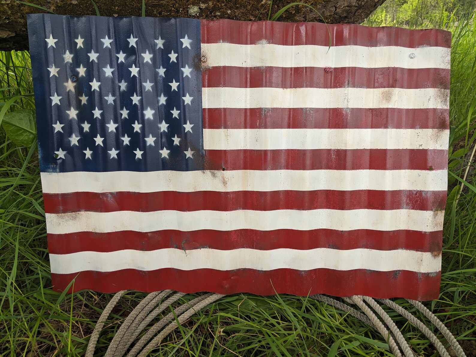 Corrugated Metal Flag Rustic American Flag Barn Metal Etsy