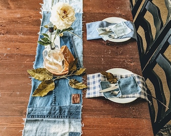Distressed Denim Table Runner, Rustic Jean Wedding Decor
