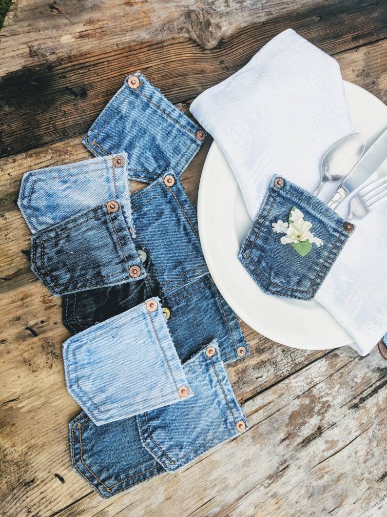 Denim Pockets Tiny Pockets Jean Pockets Silverware Holder Etsy