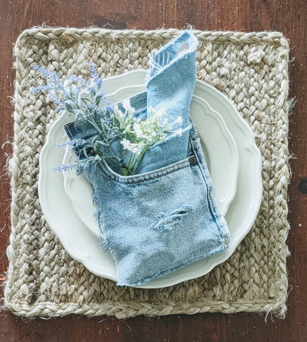Denim Front Pockets, Distressed Denim Silverware Holder, Jean Pocket