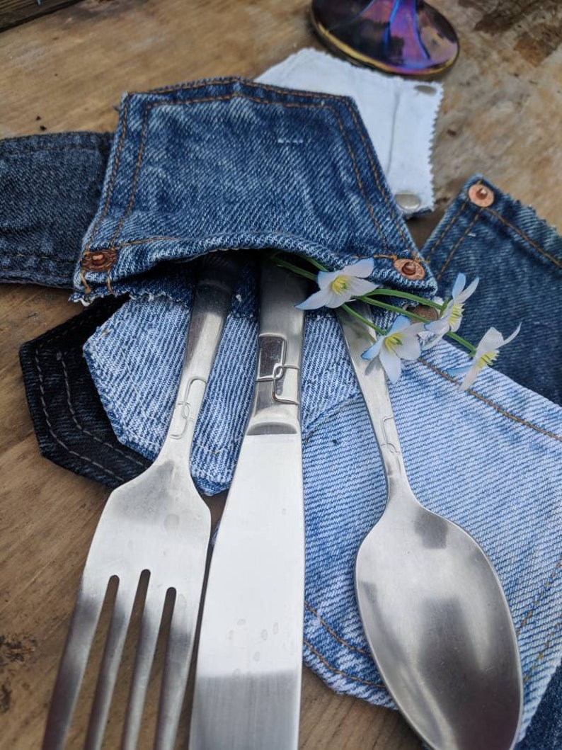 Denim Pockets Tiny Pockets Jean Pockets Silverware Holder Etsy