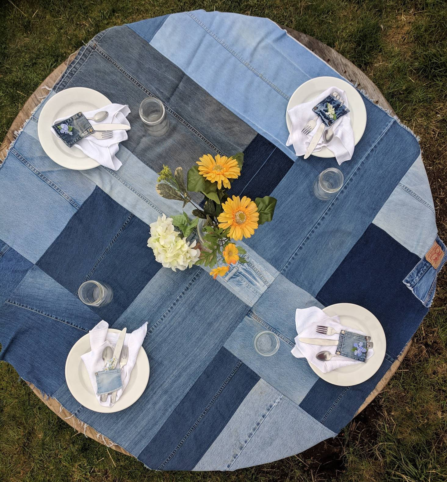 Small Denim Pockets, Distressed Tiny Denim Pockets, Silverware Holder ...