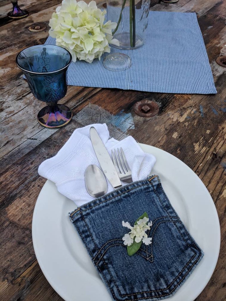 Jean Pockets Silverware Holder Denim Pocket Utensil Holder Etsy