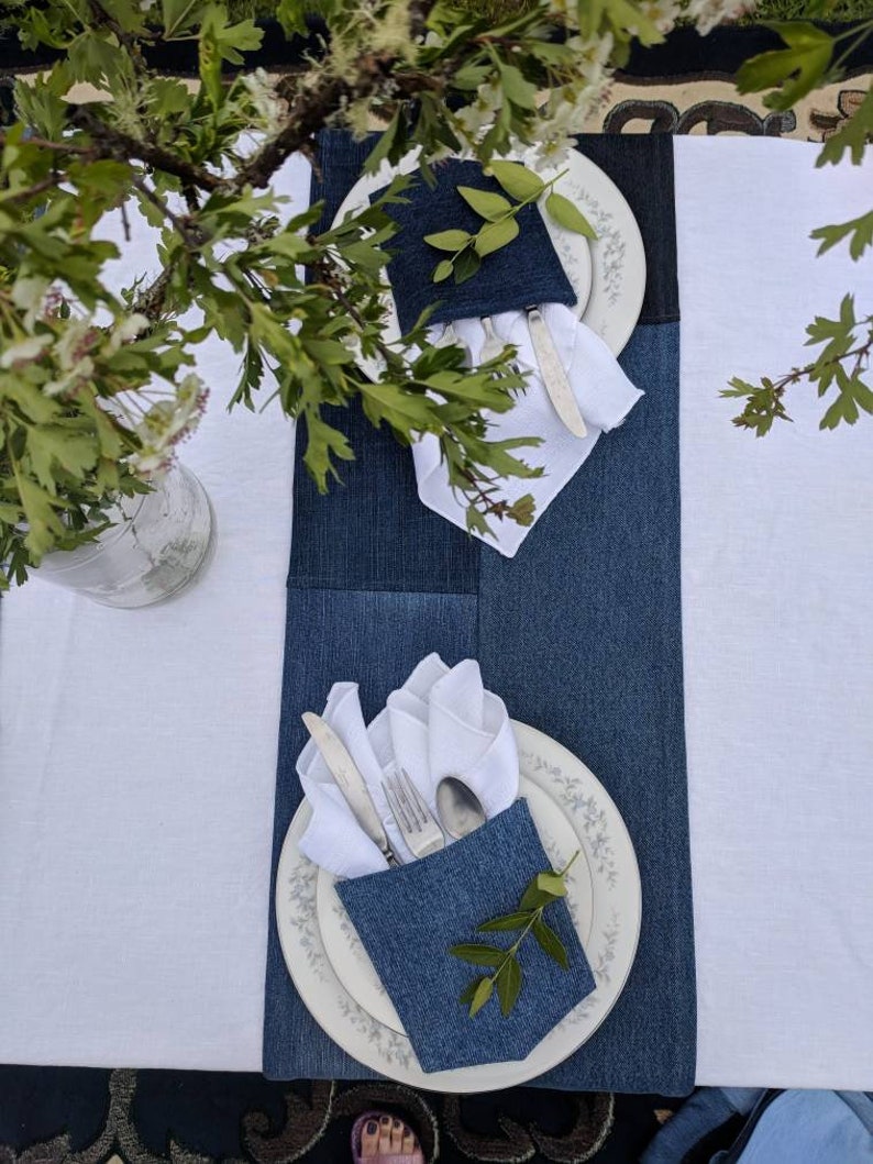 Denim Table Runner Jean Wedding Decor Repurposed Jeans Etsy