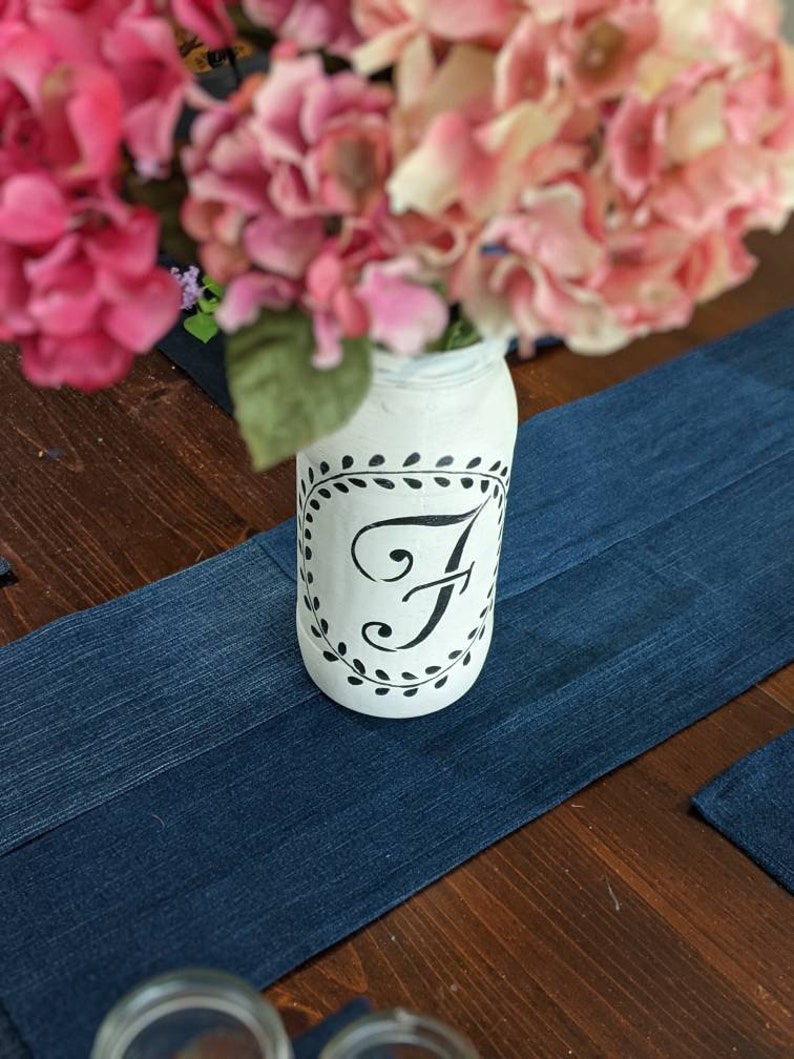 Denim Table Runner, Jean Wedding Decor, Repurposed Jeans, Denim Runner, Wedding Decor, Denim Wedding Decor, Country Wedding Tablescapes image 9