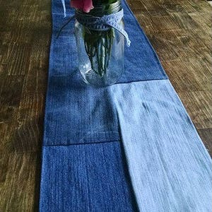 Denim Table Runner, Jean Wedding Decor, Repurposed Jeans, Denim Runner, Wedding Decor, Denim Wedding Decor, Country Wedding Tablescapes image 10