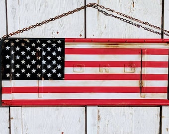 Man Gift *Ready to Ship* American Flag Tailgate, 60s Ford Stepside, American Decor, Garage Flag, Classic Ford,  USA Flag, Vintage Truck,