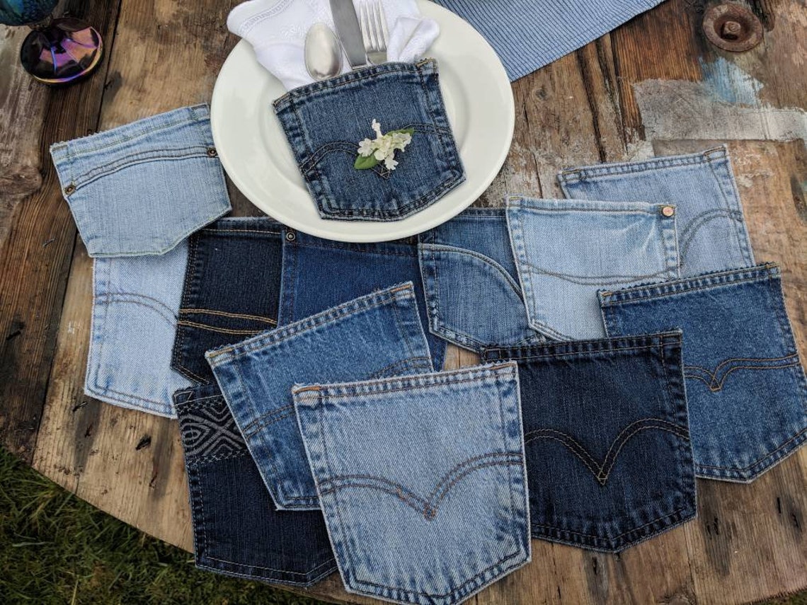 Jean Pockets Silverware Holder Denim Pocket Utensil Holder Etsy