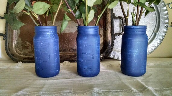 Denim Decor Blue Jean Jars Upcycled Jean Vase Mason Jars Etsy