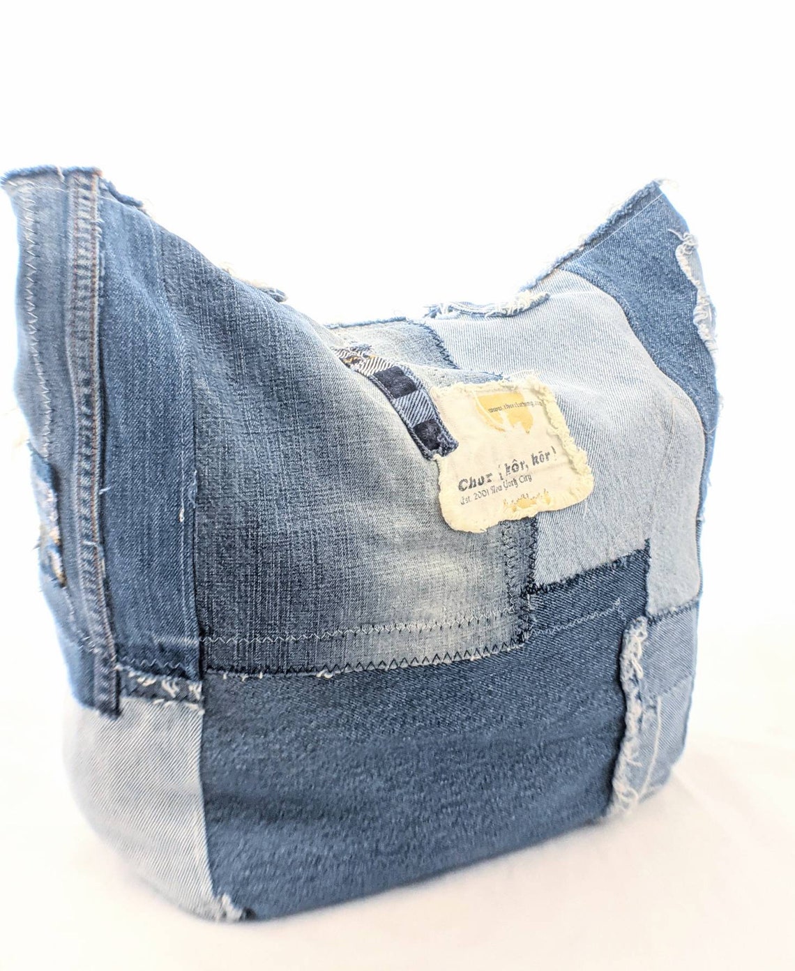 Denim Handbag Denim Tote Bag Distressed & Recycled Jean Bag Etsy