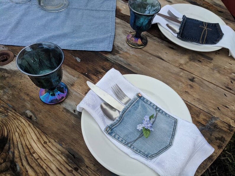 Jean Pockets Silverware Holder Denim Pocket Utensil Holder Etsy