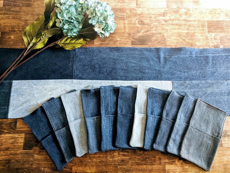 Denim Table Runner, Jean Wedding Decor, Repurposed Jeans, Denim Runner, Wedding Decor, Denim Wedding Decor, Country Wedding Tablescapes image 8