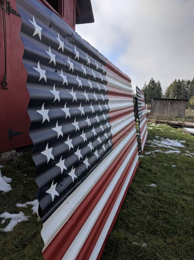 8 Ft. Huge Rustic American Flags Barn Metal Flags Distressed Etsy