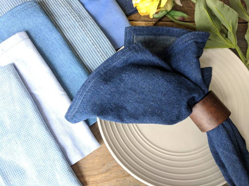 Denim Napkins Chambray Napkins Denim & Chambray Upcycled Etsy
