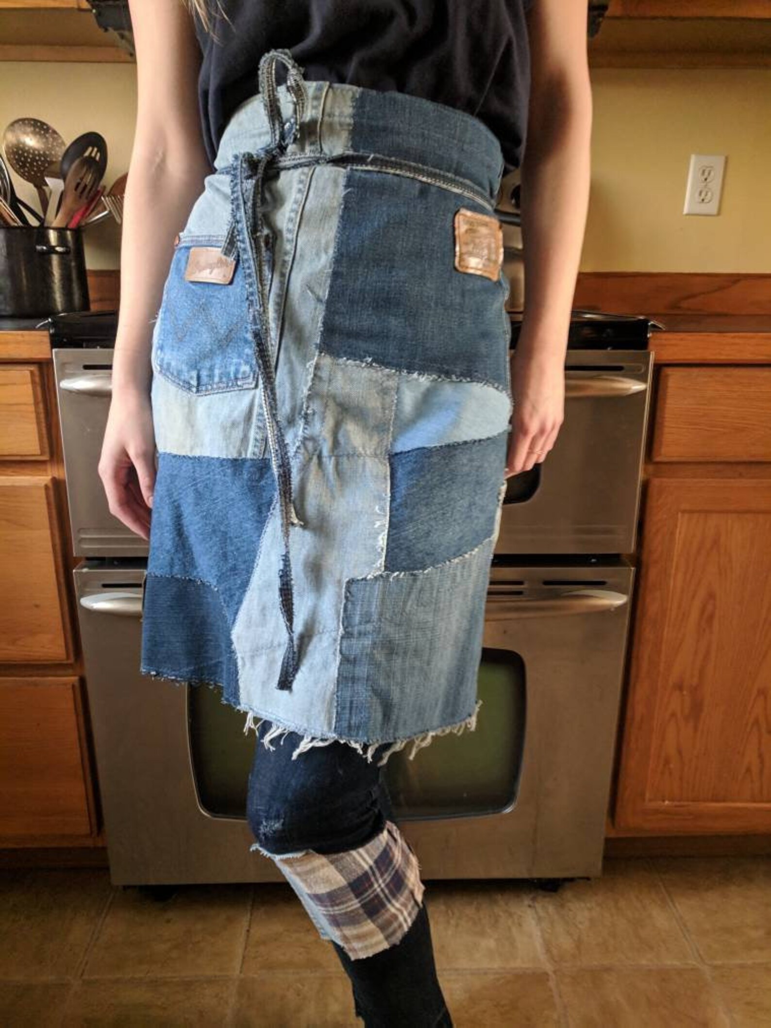 Repurposed Denim Apron Denim Apron Half Apron Upcycled Etsy