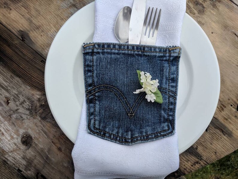 Jean Pockets Silverware Holder Denim Pocket Utensil Holder Etsy