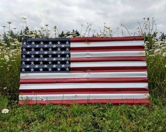 Rustic Metal Flag, 27" x 48", Salvaged Barn Metal, US Flag, Distressed Flag, Patriotic Home Decor, Rustic Wall Decor, USA Flag, Americana