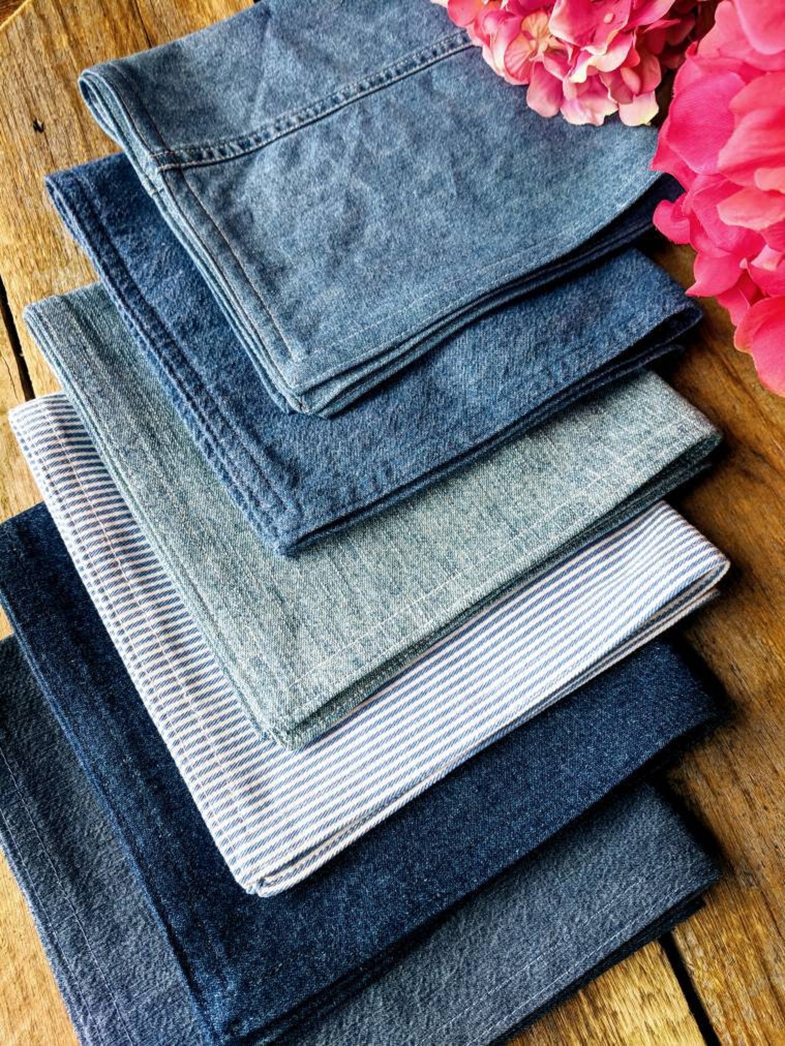 Denim Napkins Chambray Napkins Denim & Chambray Upcycled Etsy
