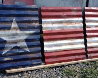 Rustic American Flag - 3 Pieces, salvaged flag, rustic decor, distressed flag, patriotic home decor, USA flag, wall flag decor, Metal Sign