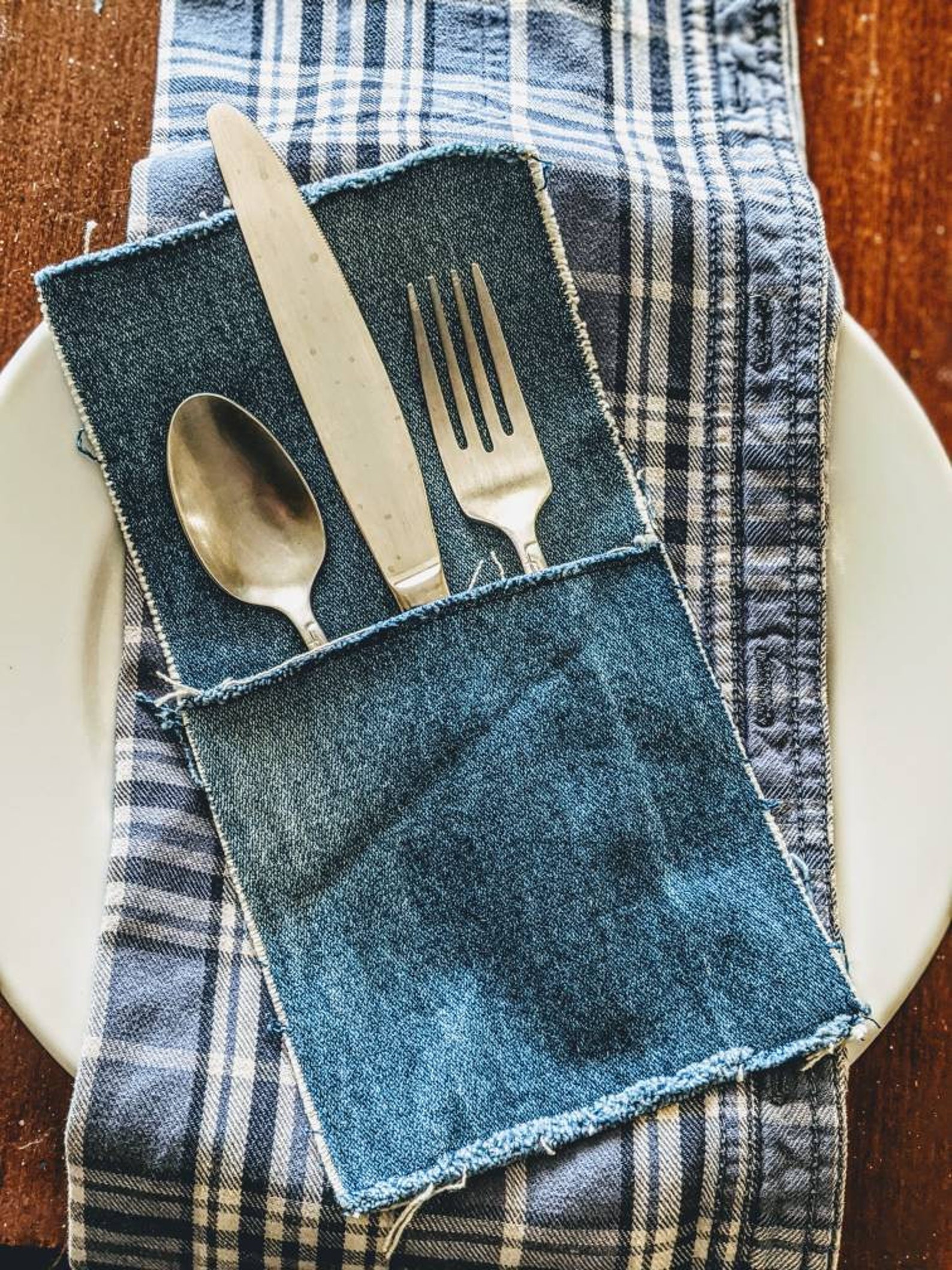 Denim Silverware Pocket Distressed Jean Pocket Silverware Etsy