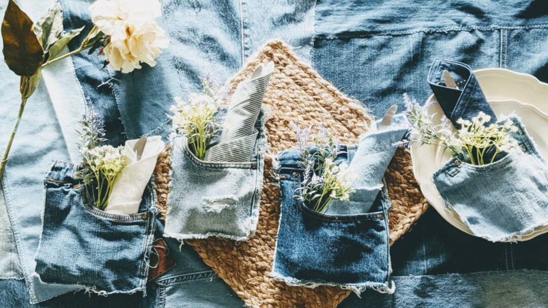 Denim Front Pockets, Distressed Denim Silverware Holder, Jean Pocket