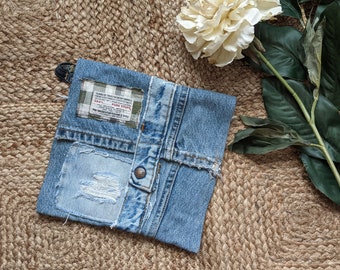 Denim Clutch, Denim Bag, Distressed & Recycled Denim Handbag, Denim Bag, Designer Purse, Distressed Jeans, Distressed Flannel