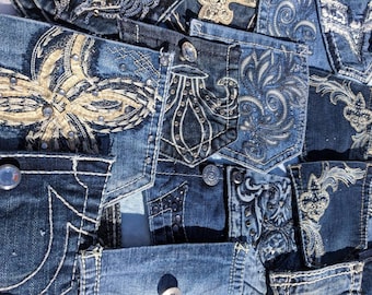 Bling Jeans Pockets, Jean Pocket Silverware Holder, Bedazzled Denim Pocket Utensil Holder, Wedding Decor, Denim & Diamonds, Western Gothic