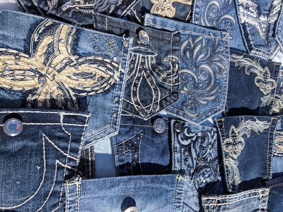 Bling Jeans Pockets, Jean Pocket Silverware Holder, Bedazzled Denim Pocket Utensil Holder, Wedding Decor, Denim & Diamonds, Western Gothic