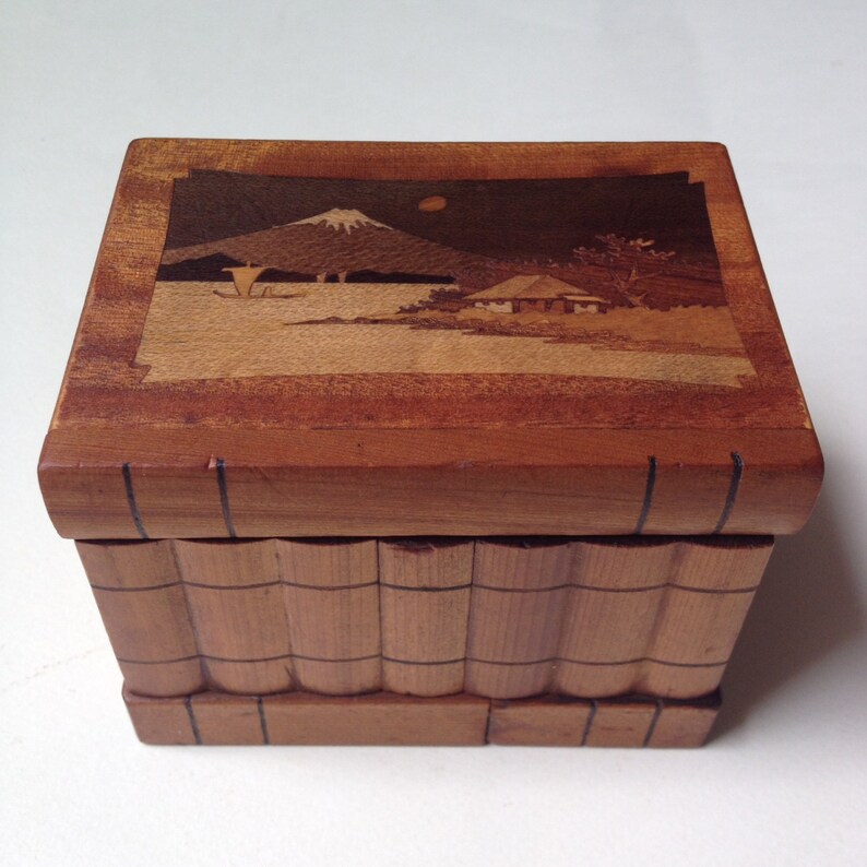 Vintage Japanese Puzzle Box Antique Wooden Marquetry Box Etsy