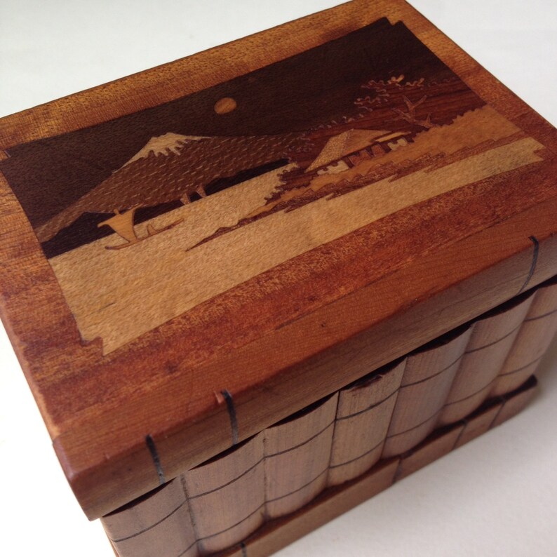 Vintage Japanese Puzzle Box Antique Wooden Marquetry Box Etsy