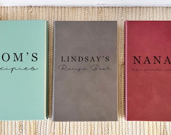 Recipe Book For Mom: Custom Engraved Leatherette Cover - Personalized Journal, Ribbon Marker, 7x9 Inches, Gift For Grandma
