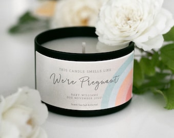 Rainbow Baby Pregnancy Announcement for grandparents - personalized candle with pregnancy announcement gif box - we're pregnant gift