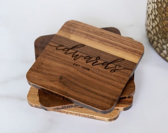 Personalized Engraved Coasters - Custom Wedding Gift - Wooden Coasters - coasters personalized - coaster set - coaster wedding favors - 001